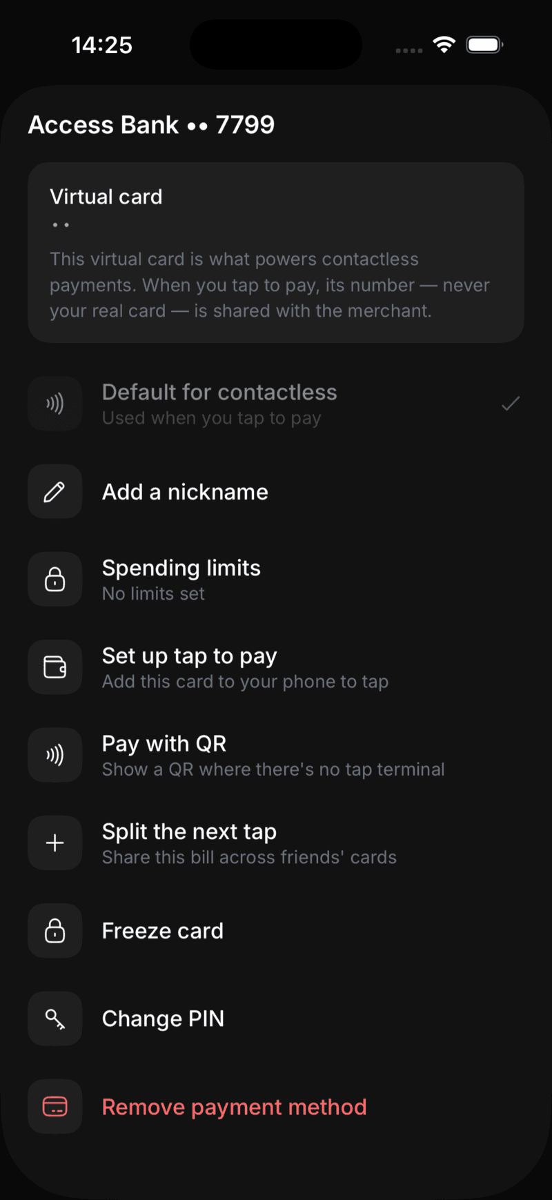 A card and its virtual card in Taprail